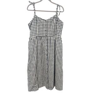 Boutique‎ Midi Dress Women's 1X Jade by Jane Gingham Navy Blue Preppy Classic